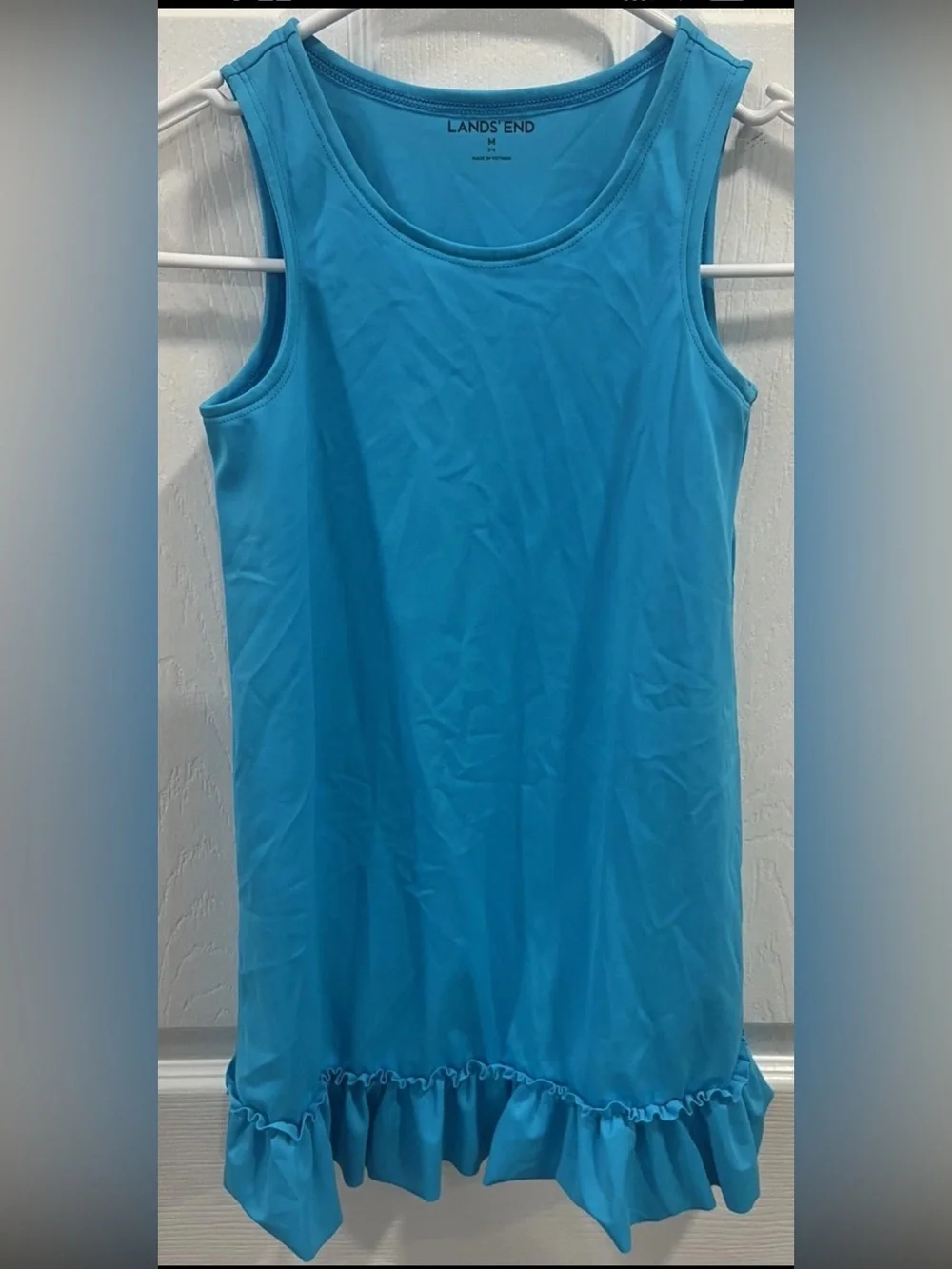 Lands' End Girls Swim Cover Up Size 5-6 Blue Ruffle Hem UPF Beach Pool